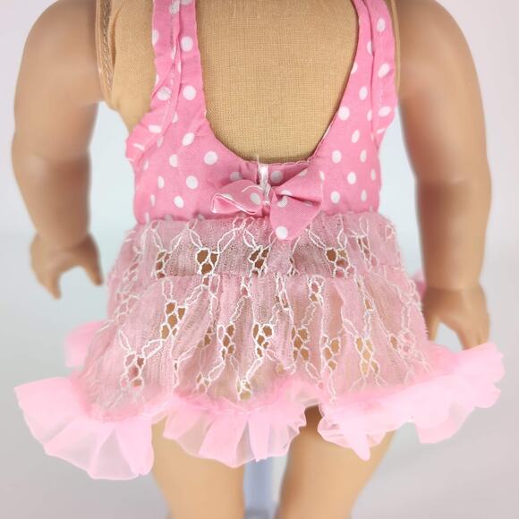 Unbranded Pale Pink & White Polka Dot Lace Halter Neck Dress for 18" Dolls - GUC - Picture 5 of 9